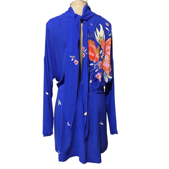Free People Gemma Tunic Floral Dress Size Large OB686064 Blue EUC Long Sleeve - Picture 8 of 13